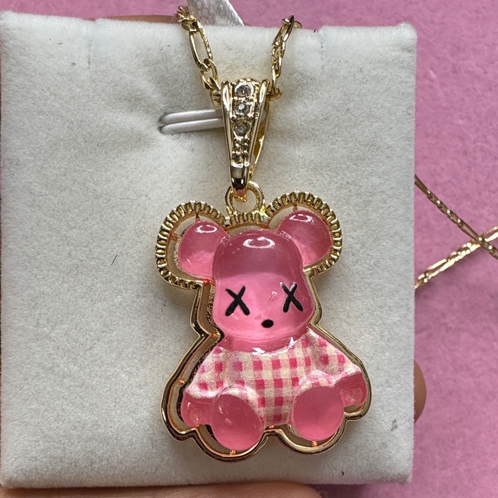 Pink Bear Pendant Necklace